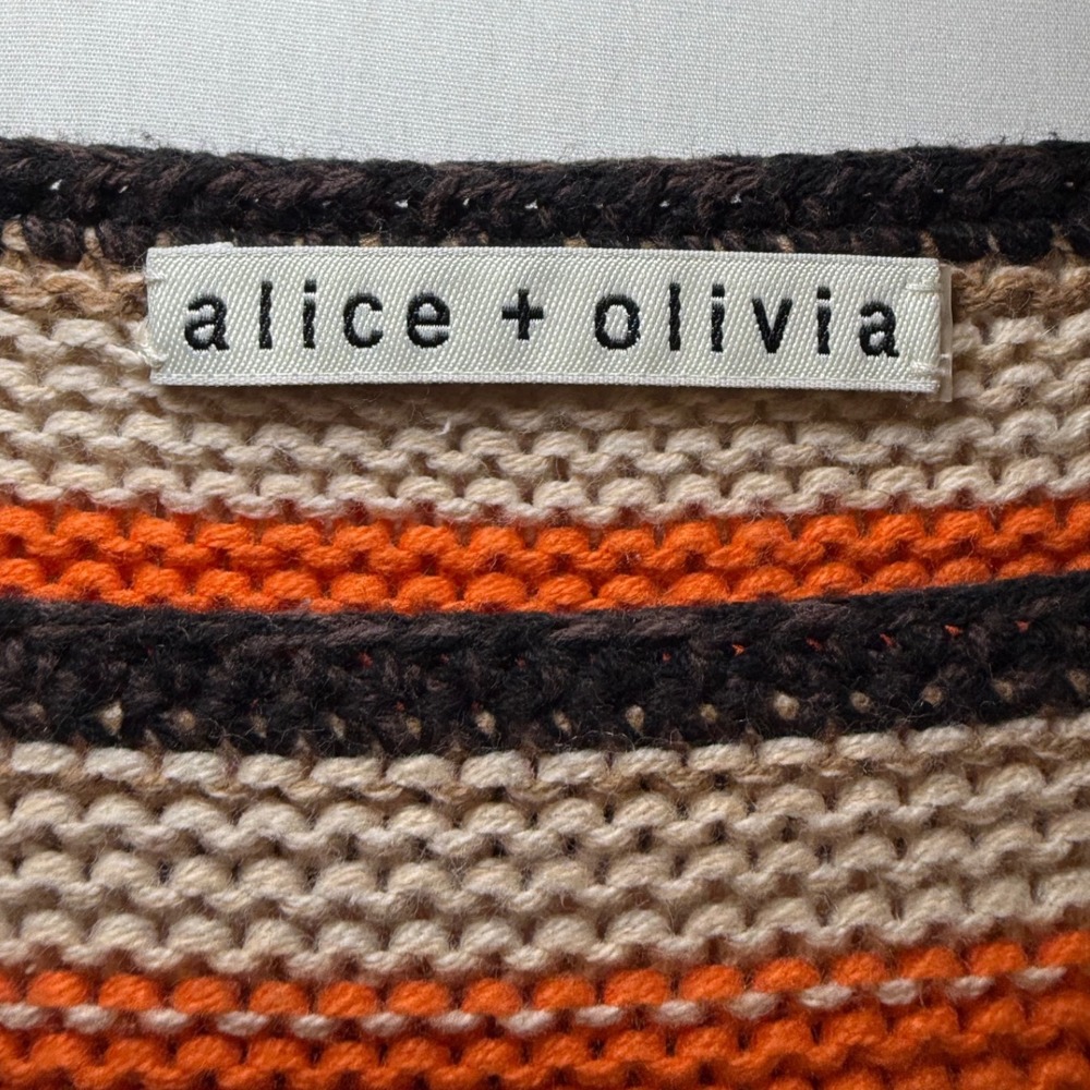 Alice + Olivia Claudette Fringe Striped Sweater Multicolor CC107S04708 Womens XS - Picture 3 of 10